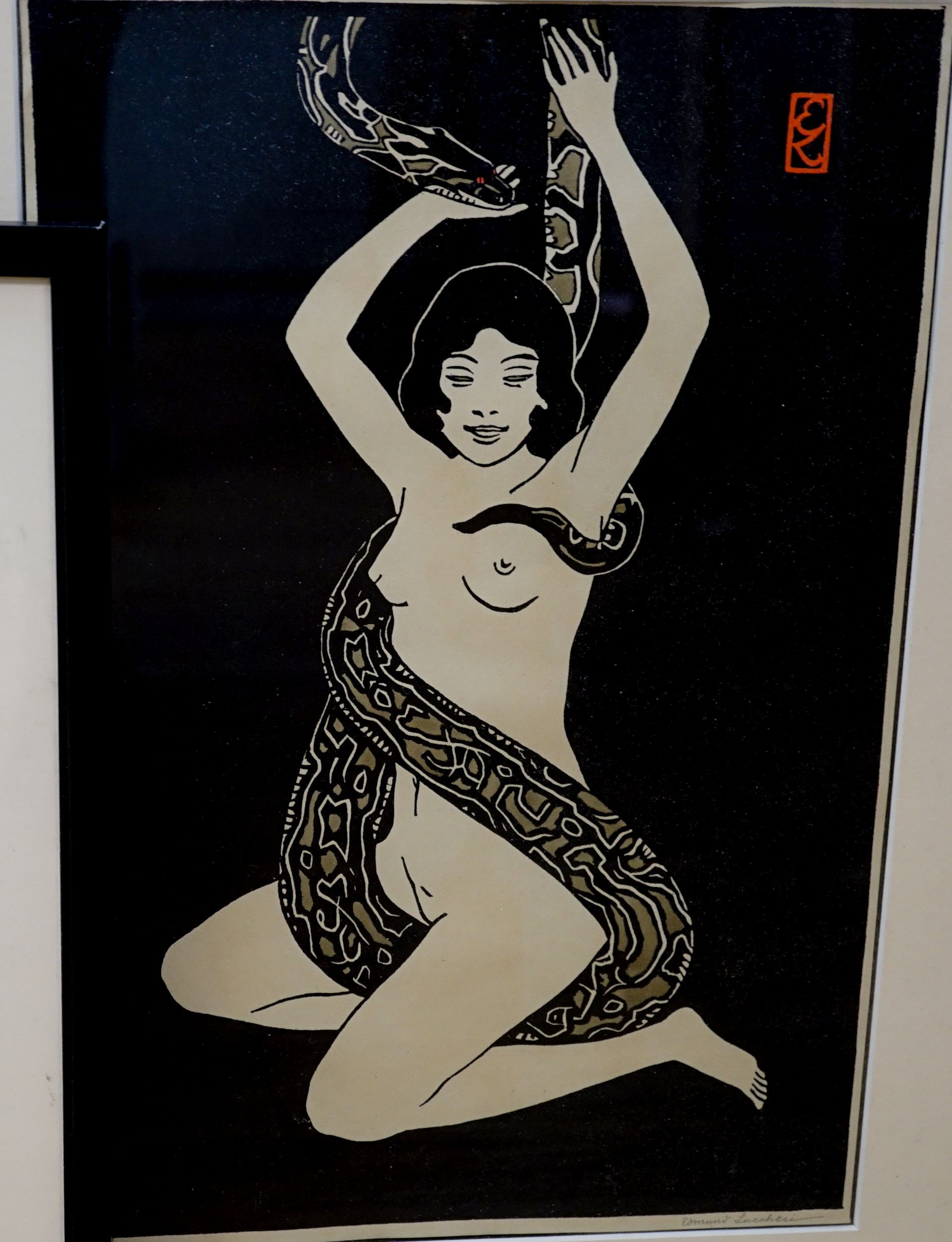 Edmund Lucchesi (1871-1964), two wood engravings, Snake Dancer and Sphynx, signed in pencil and numbered 18/1 and 7/1, 40 x 27cm and 32 x 20cm